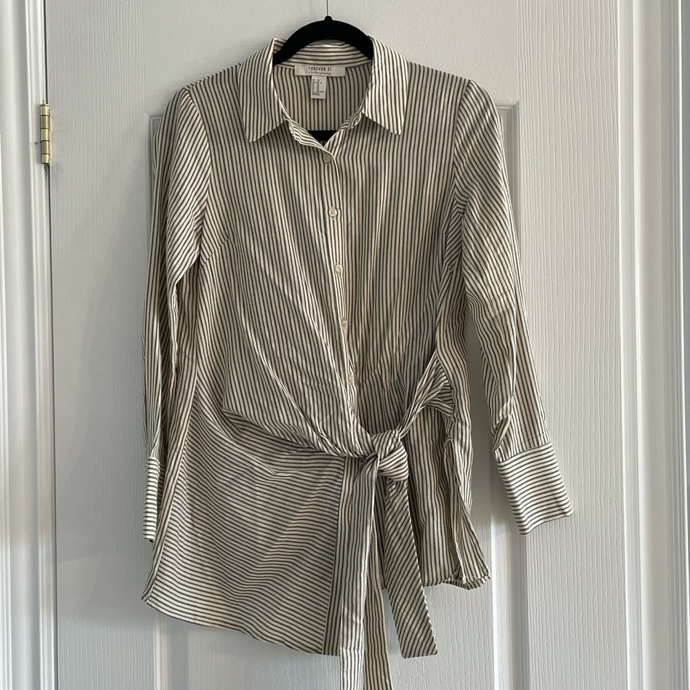 Front-Tie Striped Button Down